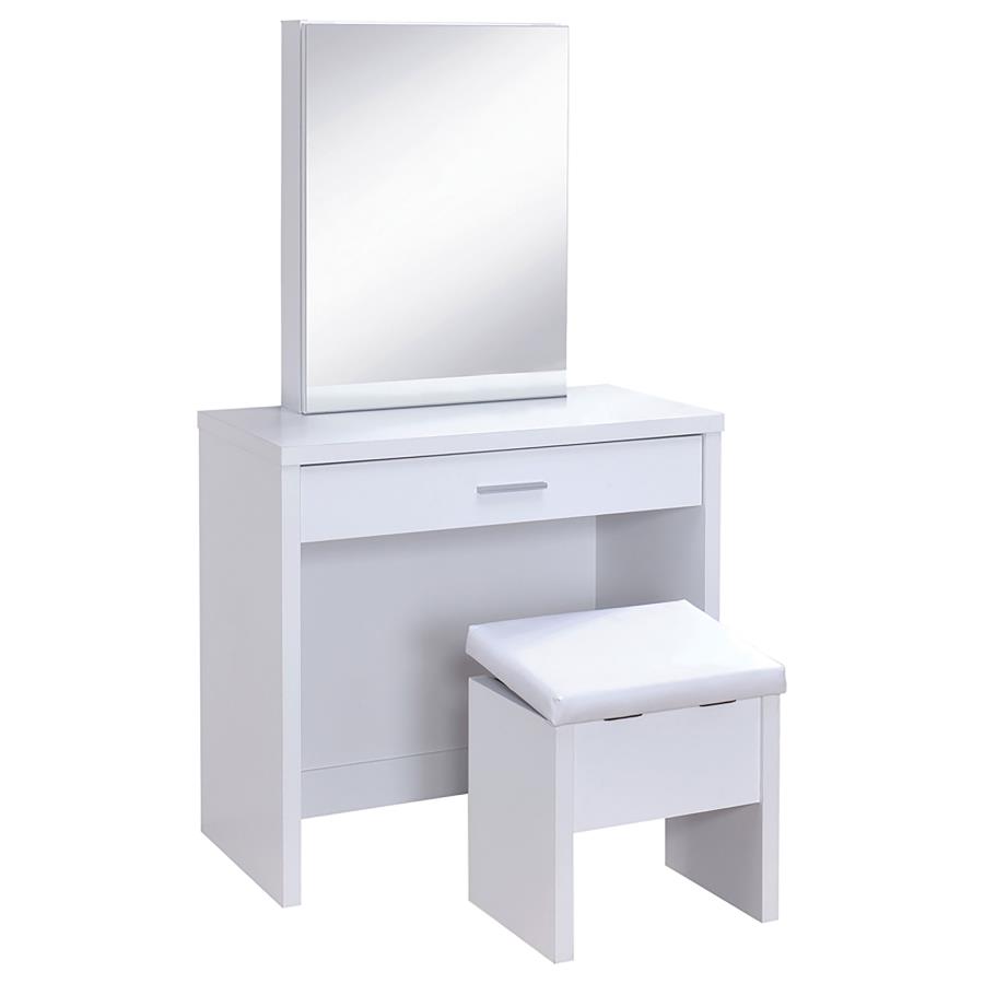 Harvey Vanity Set with Lift-Top Stool White (image for) Harvey Vanity Set with Lift-Top Stool White