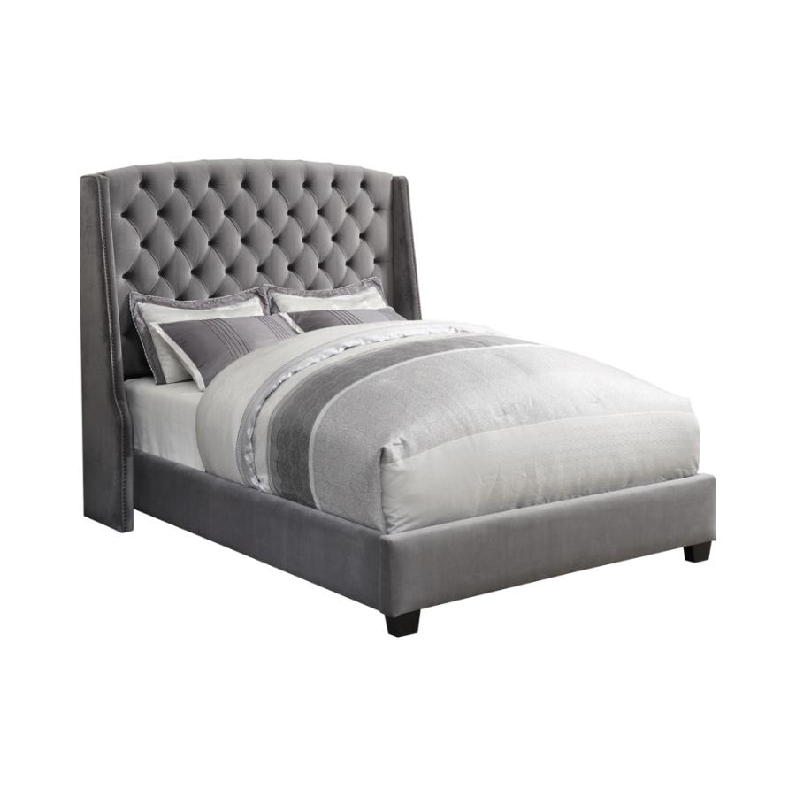 Pissarro Upholstered Full Wingback Bed Grey (image for) Pissarro Upholstered Full Wingback Bed Grey