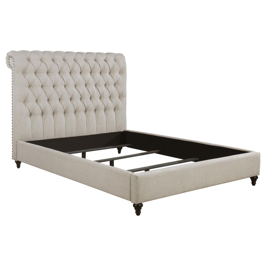 Devon Upholstered Queen Panel Bed Beige (image for) Devon Upholstered Queen Panel Bed Beige