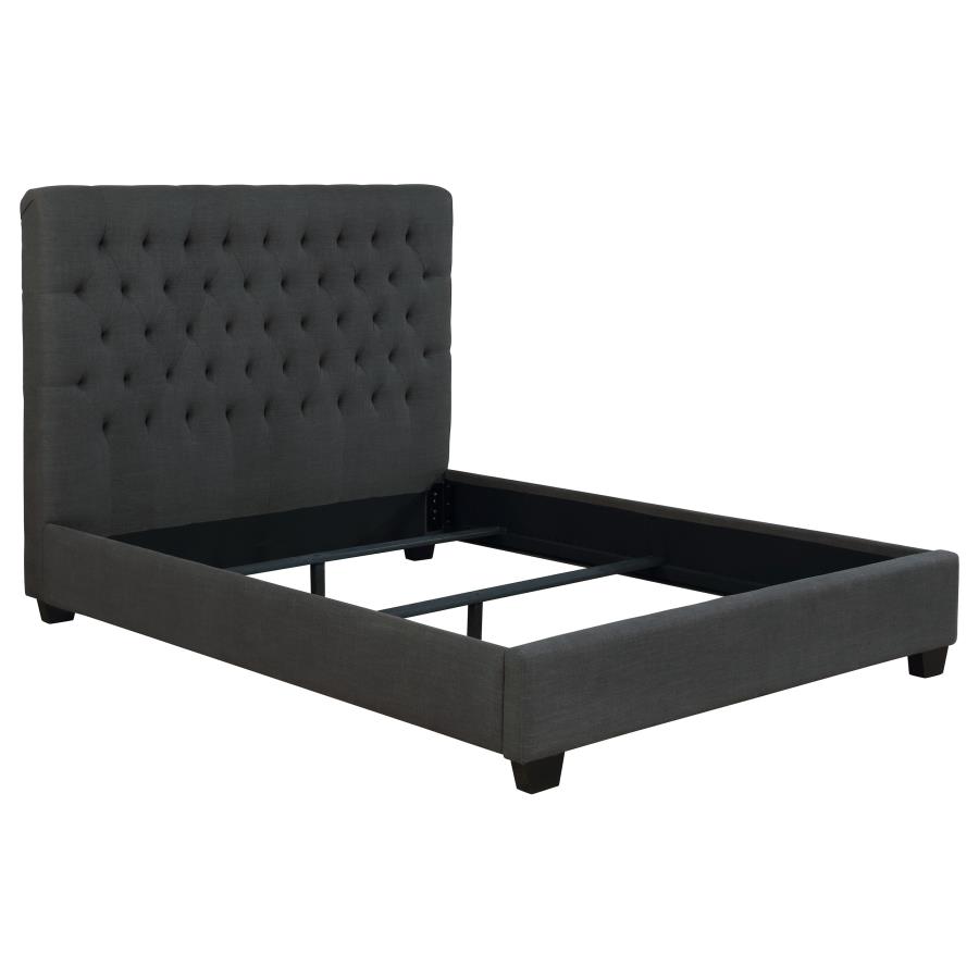 Chloe Upholstered Queen Panel Bed Charcoal (image for) Chloe Upholstered Queen Panel Bed Charcoal