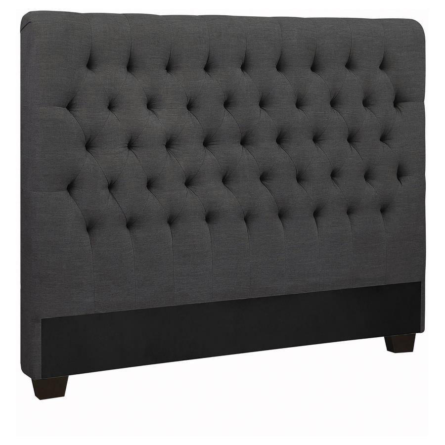 Chloe Upholstered Queen Panel Headboard Charcoal (image for) Chloe Upholstered Queen Panel Headboard Charcoal