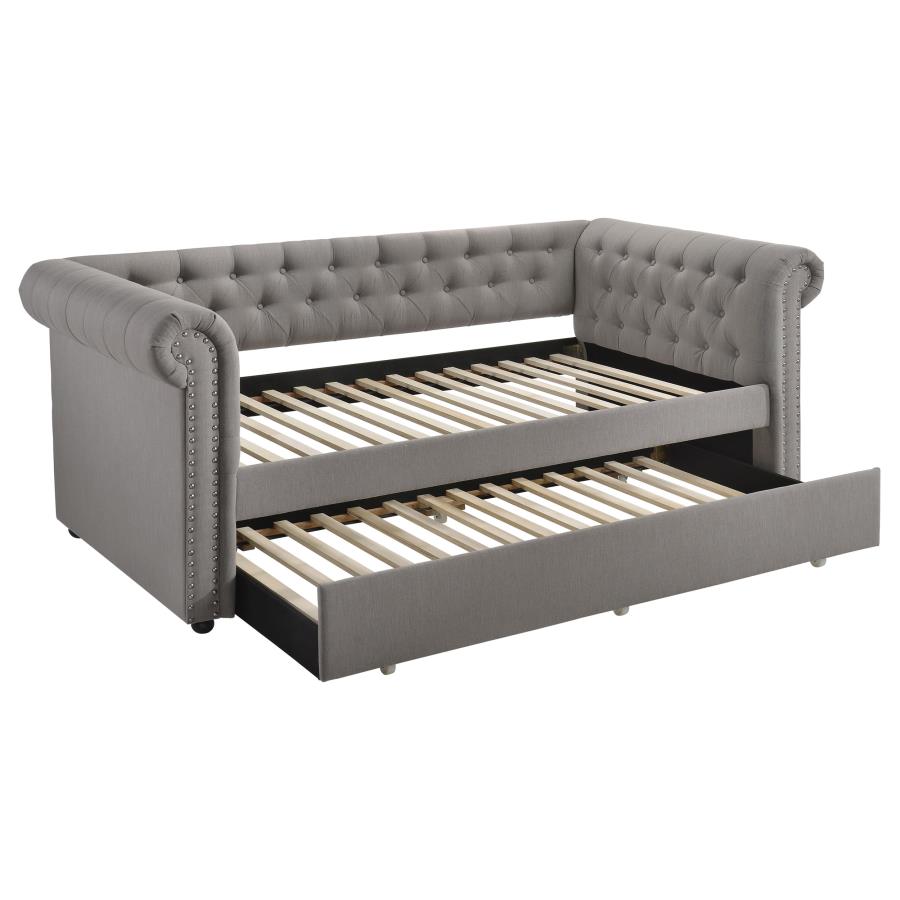 Kepner Upholstered Twin Daybed with Trundle Grey (image for) Kepner Upholstered Twin Daybed with Trundle Grey