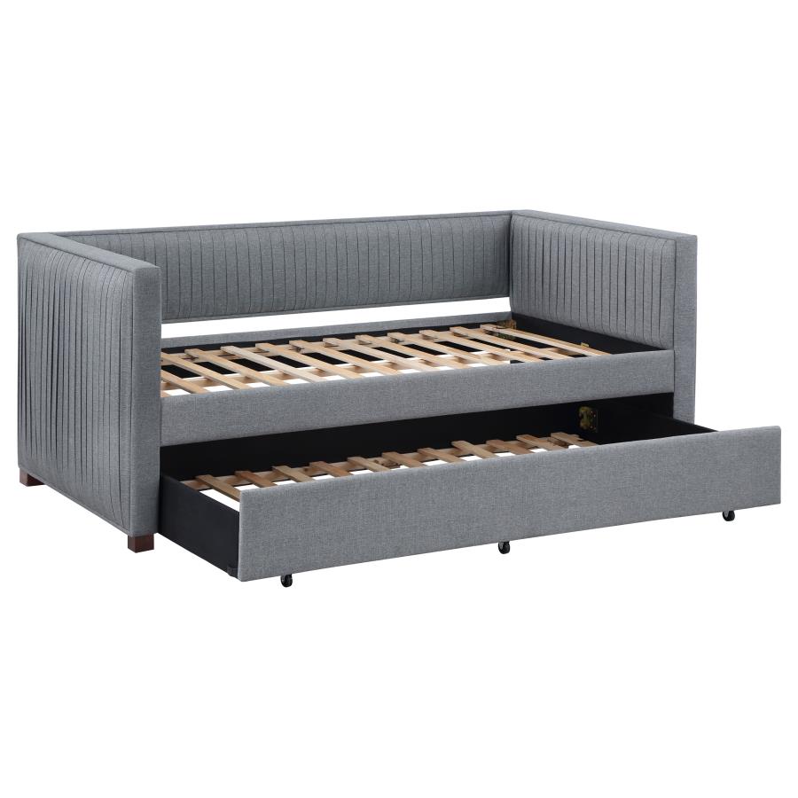 Brodie Upholstered Twin Daybed with Trundle Grey (image for) Brodie Upholstered Twin Daybed with Trundle Grey