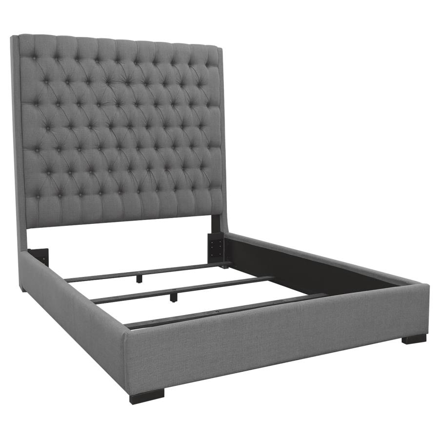 Camille Upholstered Queen Panel Bed Grey (image for) Camille Upholstered Queen Panel Bed Grey