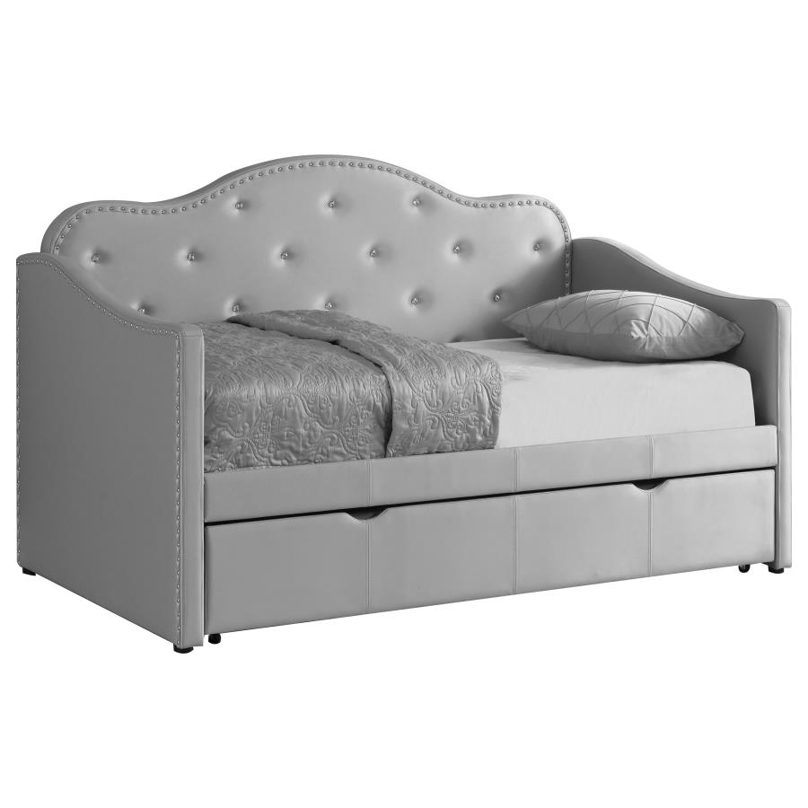 Elmore Upholstered Twin Daybed with Trundle Light Grey (image for) Elmore Upholstered Twin Daybed with Trundle Light Grey