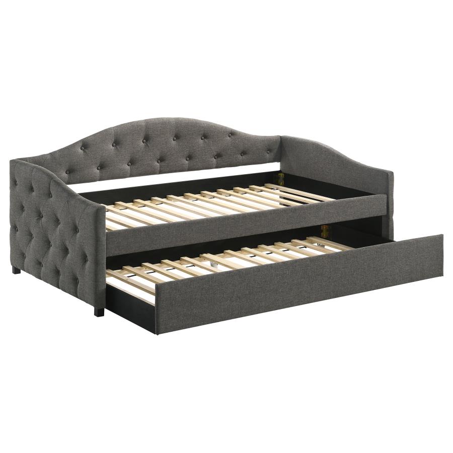 Sadie Upholstered Twin Daybed with Trundle Grey (image for) Sadie Upholstered Twin Daybed with Trundle Grey