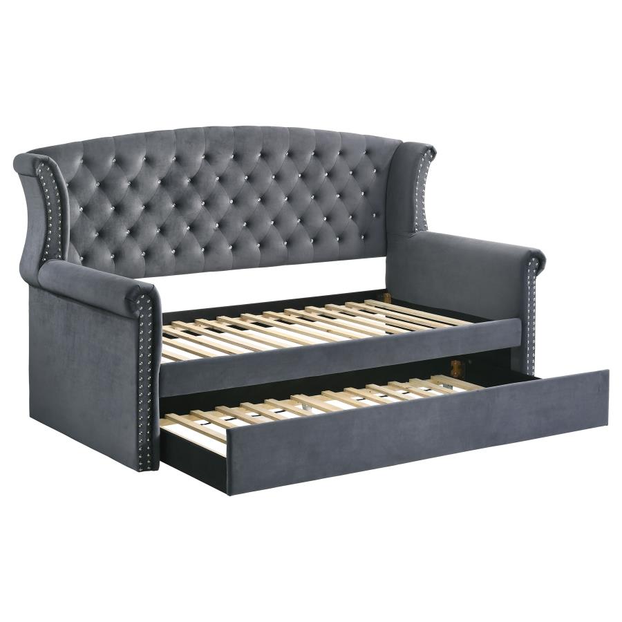 Scarlett Upholstered Twin Daybed with Trundle Grey (image for) Scarlett Upholstered Twin Daybed with Trundle Grey
