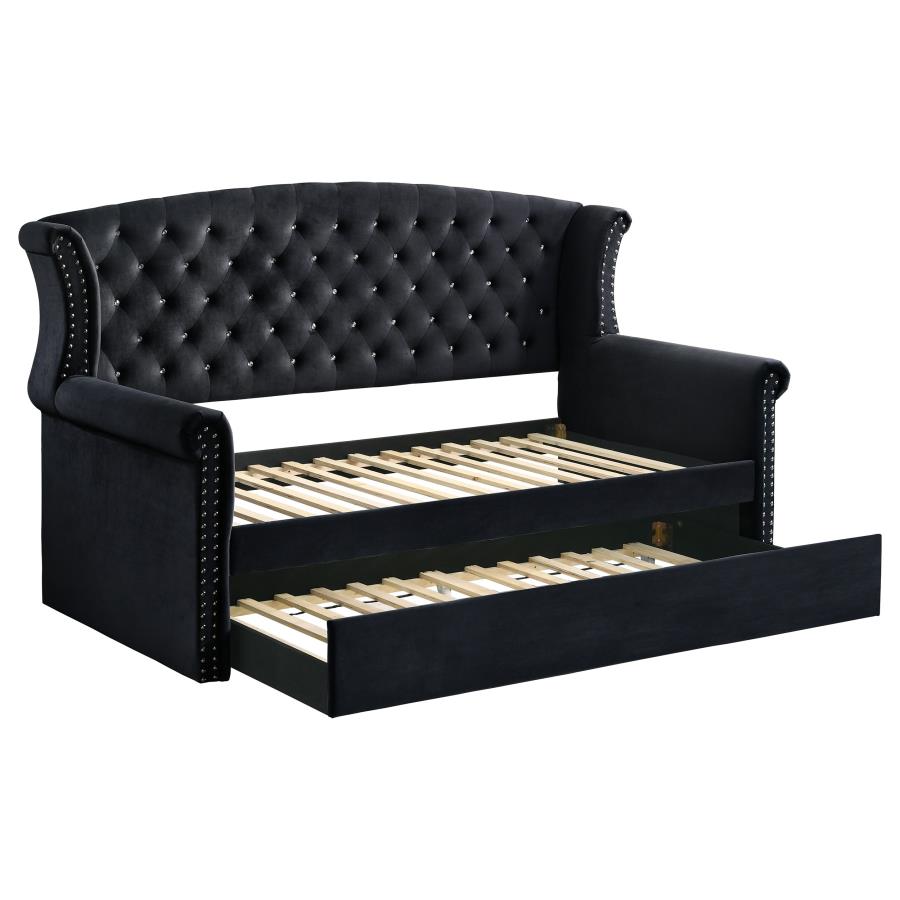 Scarlett Upholstered Twin Daybed with Trundle Black (image for) Scarlett Upholstered Twin Daybed with Trundle Black