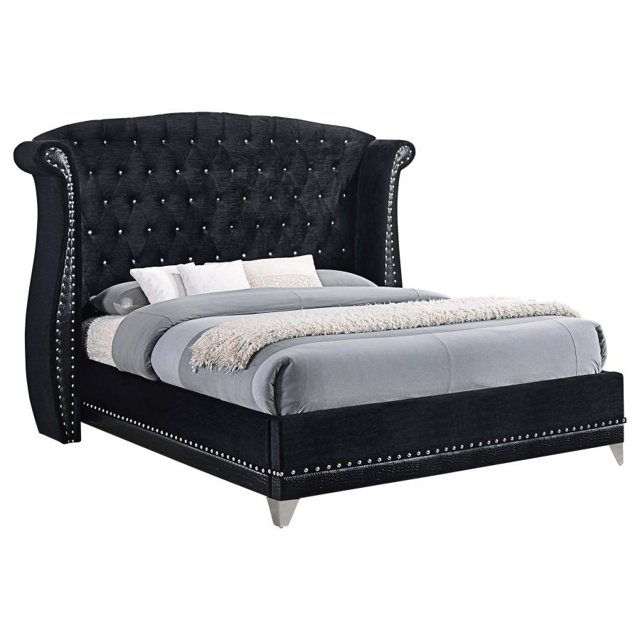 Barzini Upholstered Eastern King Wingback Bed Black (image for) Barzini Upholstered Eastern King Wingback Bed Black