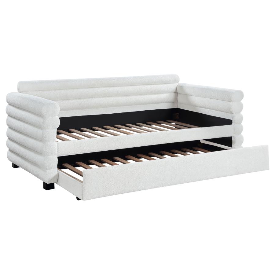 Patricia Boucle Upholstered Twin Day Bed with Trundle White (image for) Patricia Boucle Upholstered Twin Day Bed with Trundle White