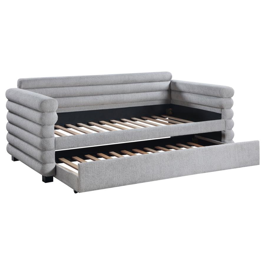 Patricia Boucle Upholstered Twin Day Bed with Trundle Grey (image for) Patricia Boucle Upholstered Twin Day Bed with Trundle Grey