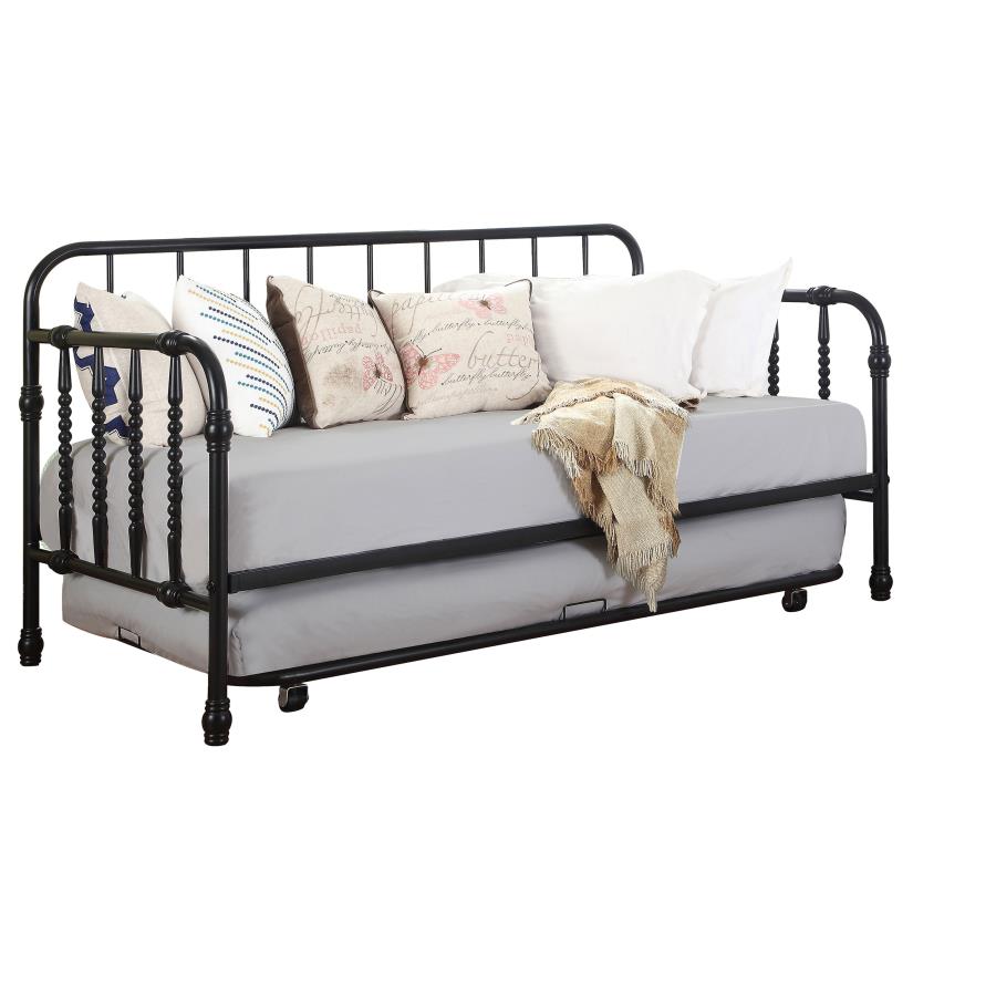 Marina Metal Twin Daybed with Trundle Black (image for) Marina Metal Twin Daybed with Trundle Black