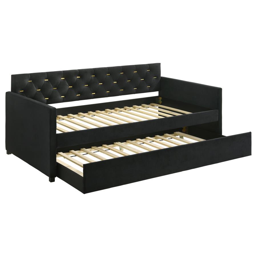 Kendall Upholstered Twin Daybed with Trundle Black (image for) Kendall Upholstered Twin Daybed with Trundle Black