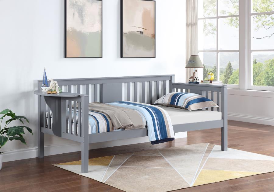 Bethany Wood Twin Daybed with Drop-down Tables Grey (image for) Bethany Wood Twin Daybed with Drop-down Tables Grey