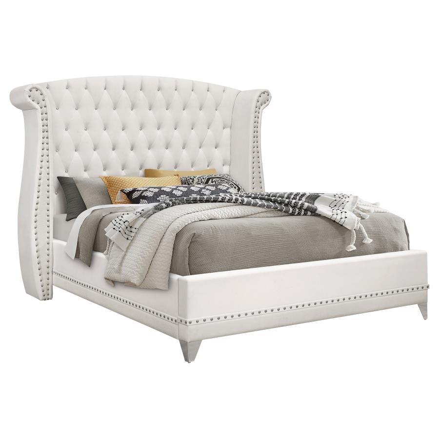 Barzini Upholstered Queen Wingback Bed White (image for) Barzini Upholstered Queen Wingback Bed White