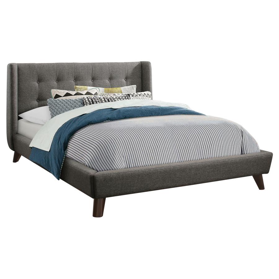 Carrington Upholstered Eastern King Wingback Bed Grey (image for) Carrington Upholstered Eastern King Wingback Bed Grey
