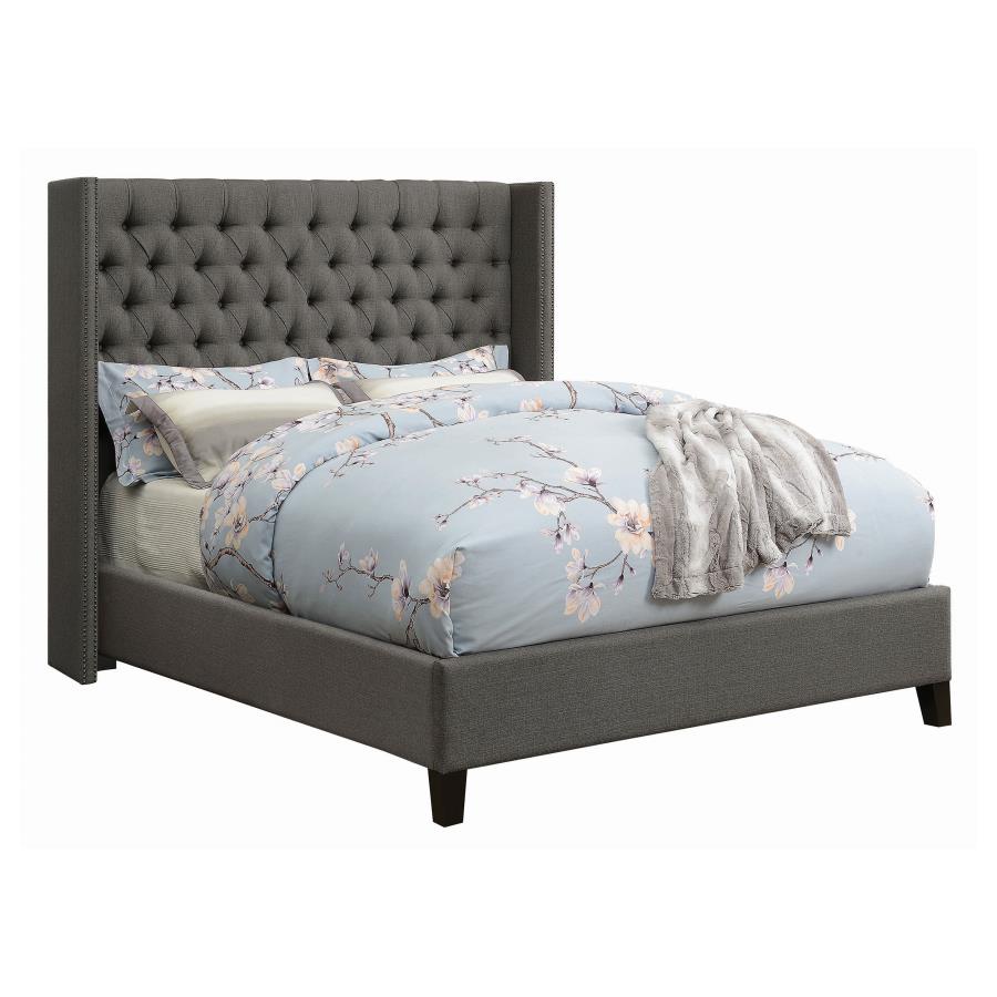 Bancroft Upholstered Queen Wingback Bed Grey (image for) Bancroft Upholstered Queen Wingback Bed Grey