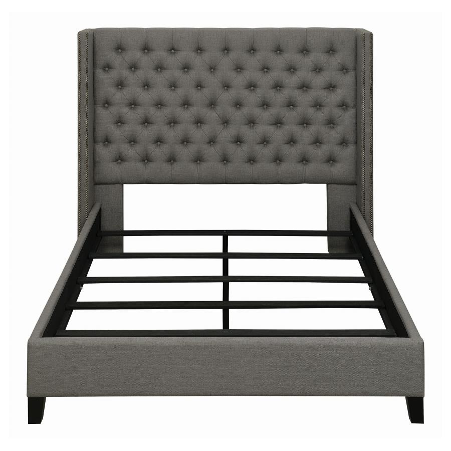 Bancroft Upholstered Queen Wingback Headboard Grey (image for) Bancroft Upholstered Queen Wingback Headboard Grey