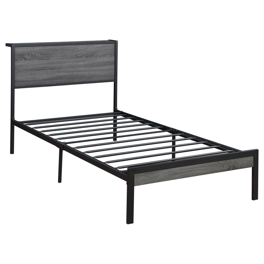 Ricky Metal Twin Panel Bed Grey (image for) Ricky Metal Twin Panel Bed Grey