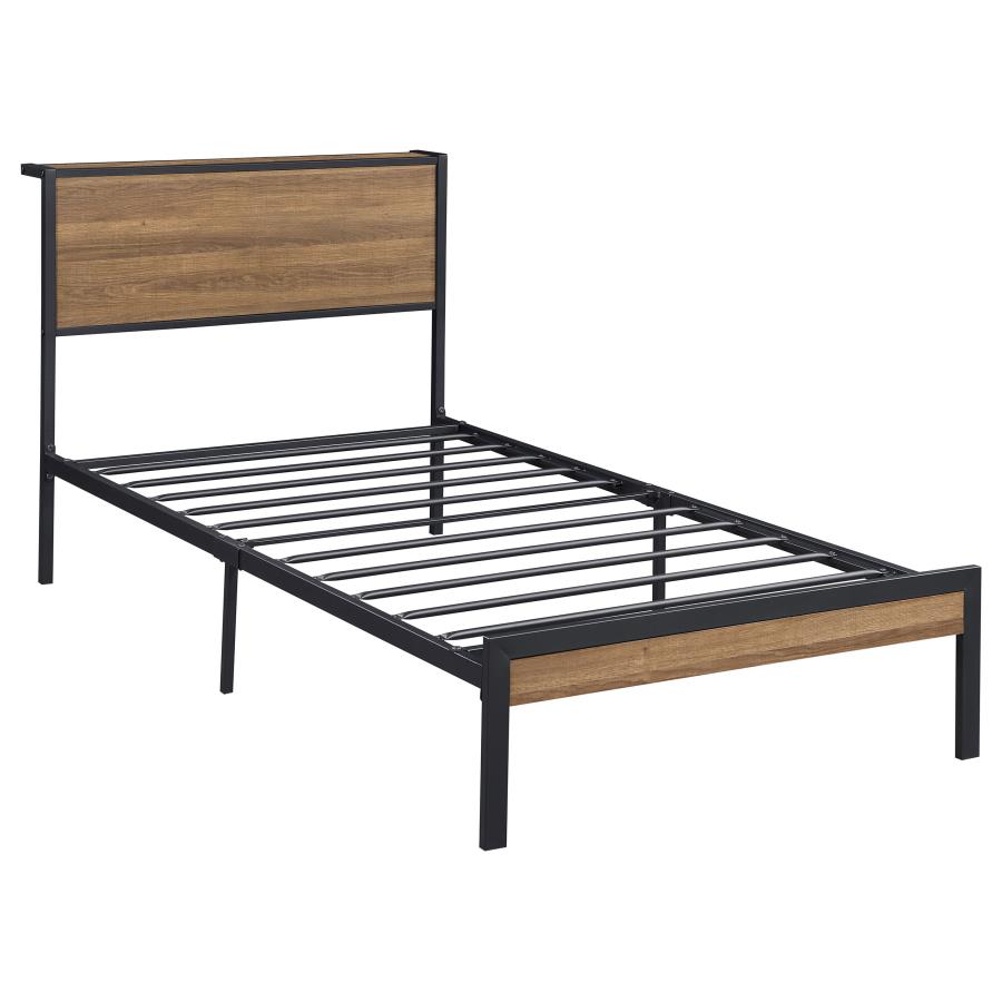 Ricky Metal Twin Panel Bed Light Oak (image for) Ricky Metal Twin Panel Bed Light Oak