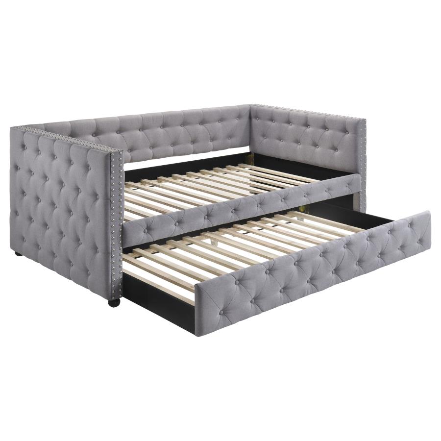 Mockern Upholstered Twin Daybed with Trundle Grey (image for) Mockern Upholstered Twin Daybed with Trundle Grey