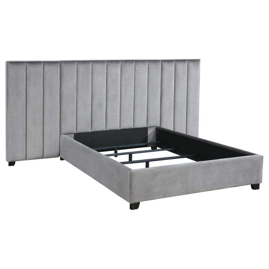 Arles Upholstered Eastern King Wall Panel Bed Grey (image for) Arles Upholstered Eastern King Wall Panel Bed Grey