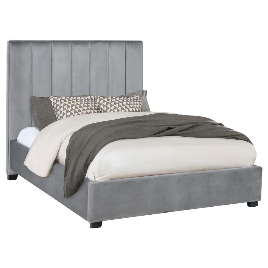 Arles Upholstered Eastern King Panel Bed Grey (image for) Arles Upholstered Eastern King Panel Bed Grey