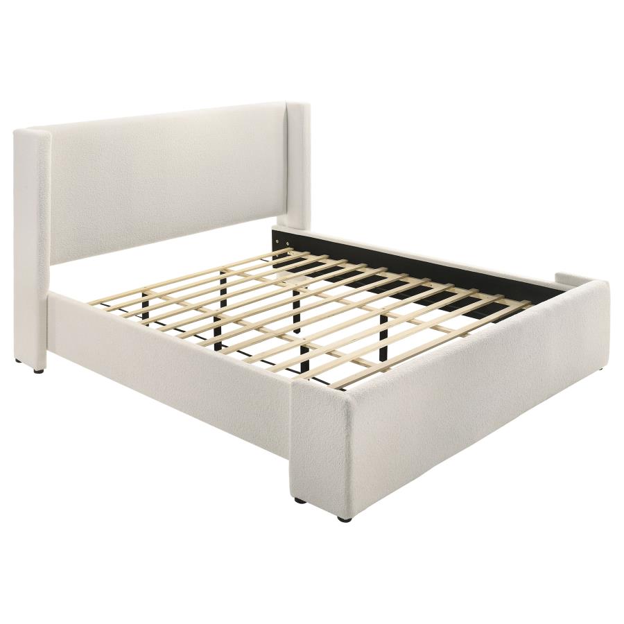 Alamosa Boucle Upholstered Eastern King Platform Bed White (image for) Alamosa Boucle Upholstered Eastern King Platform Bed White