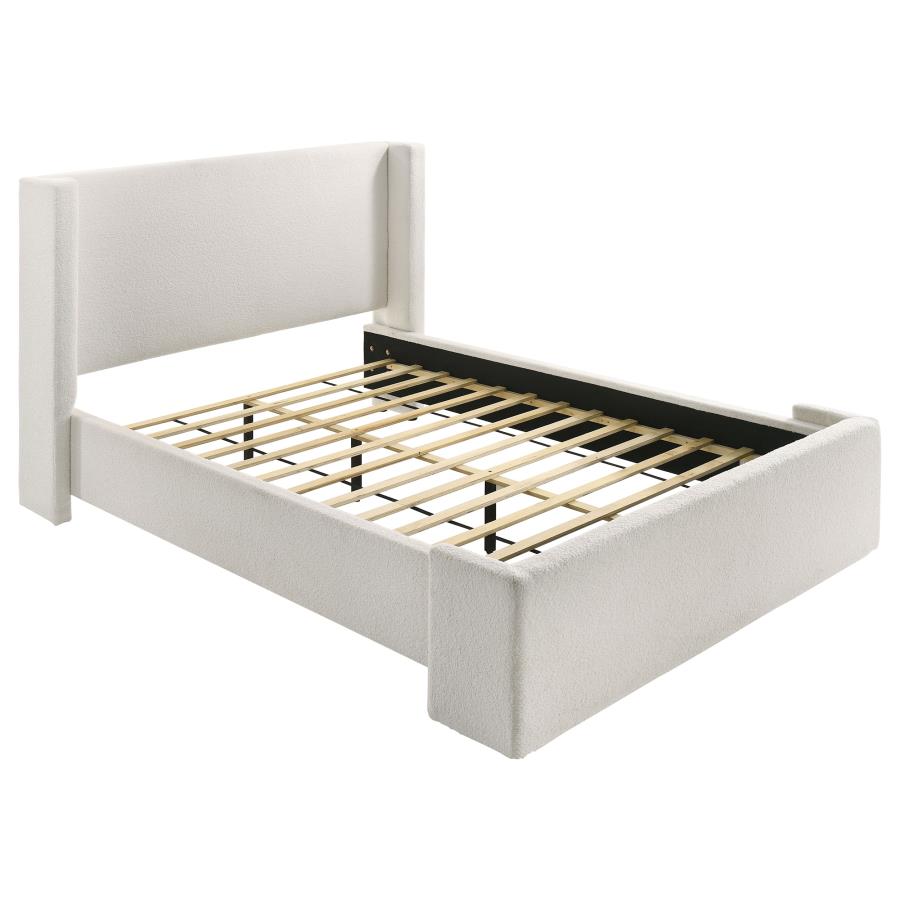 Alamosa Boucle Upholstered Queen Wingback Bed White (image for) Alamosa Boucle Upholstered Queen Wingback Bed White