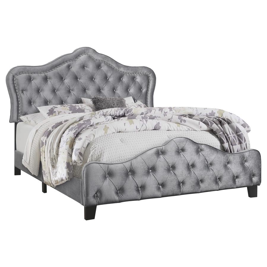 Bella Upholstered Eastern King Panel Bed Grey (image for) Bella Upholstered Eastern King Panel Bed Grey