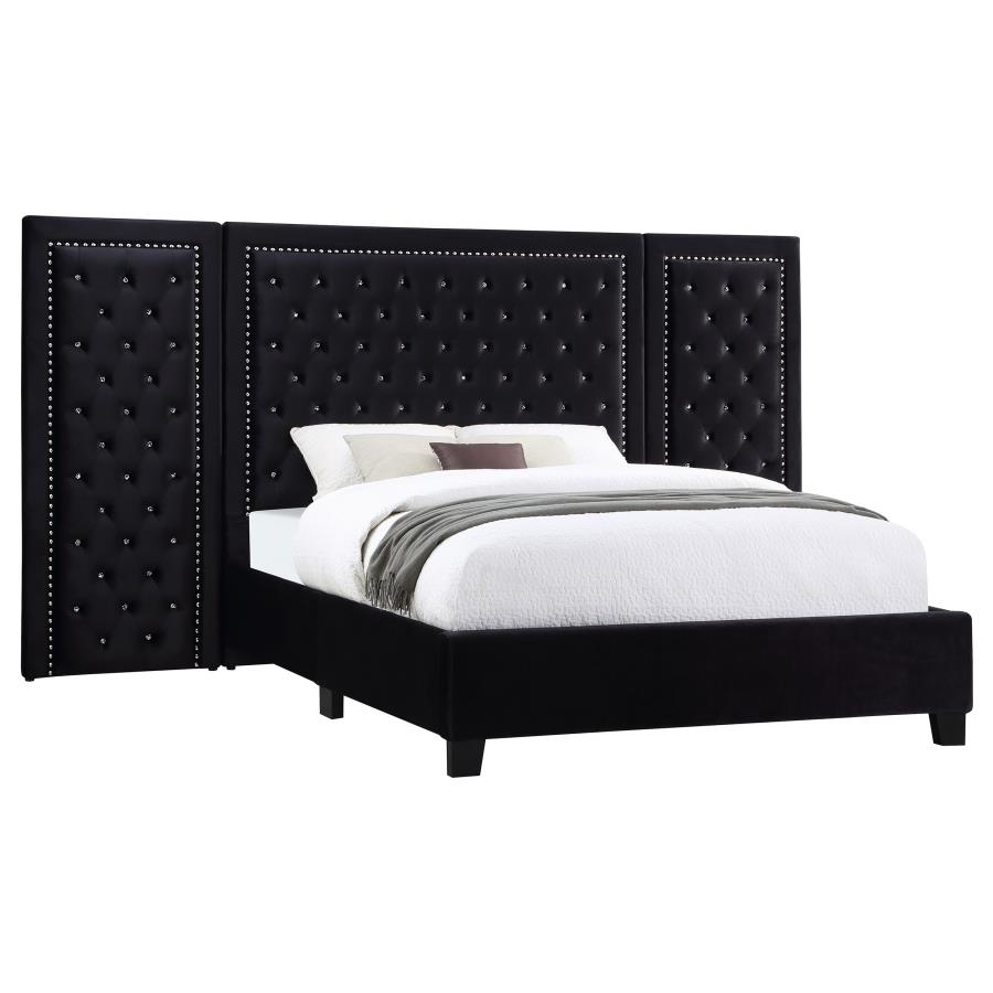Hailey Upholstered Eastern King Wall Panel Bed Black (image for) Hailey Upholstered Eastern King Wall Panel Bed Black