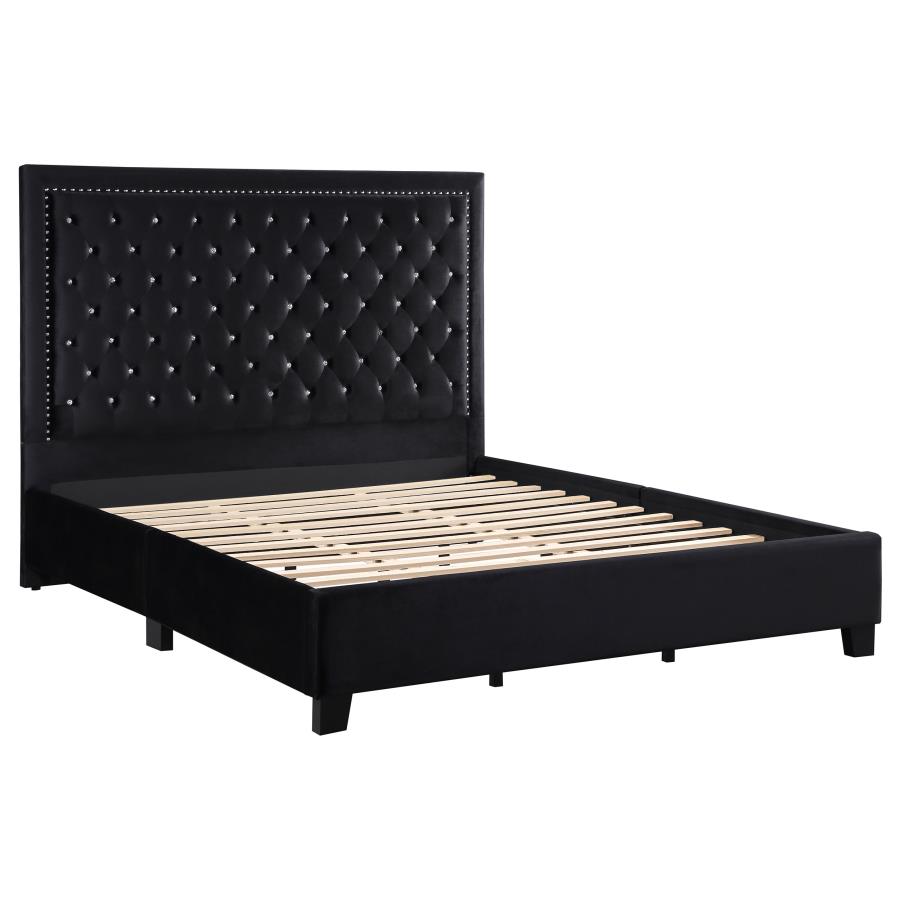 Hailey Upholstered Queen Panel Bed Black (image for) Hailey Upholstered Queen Panel Bed Black