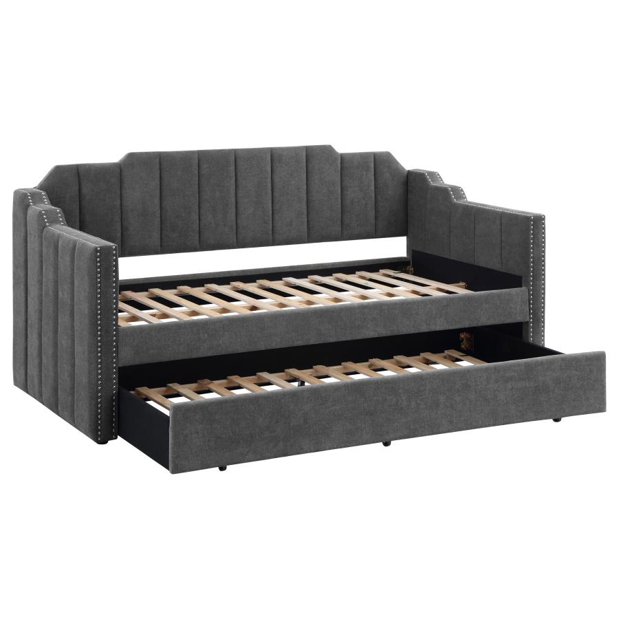 Kingston Upholstered Twin Daybed with Trundle Charcoal (image for) Kingston Upholstered Twin Daybed with Trundle Charcoal