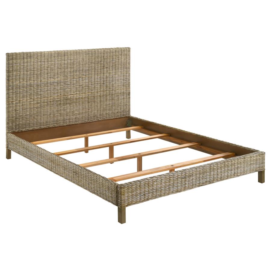 Zyla Woven Rattan Queen Panel Headboard Kubu Grey (image for) Zyla Woven Rattan Queen Panel Headboard Kubu Grey