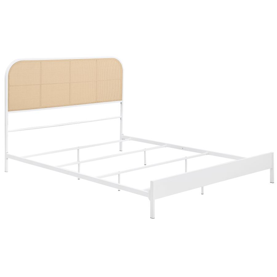 Amherst Radio Weave Rattan Metal Eastern King Bed White (image for) Amherst Radio Weave Rattan Metal Eastern King Bed White