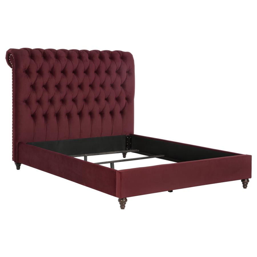 Devon 57-inch Upholstered Queen Panel Bed Wine Red (image for) Devon 57-inch Upholstered Queen Panel Bed Wine Red