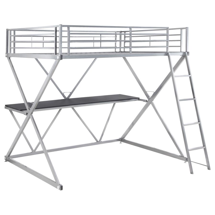 Hyde Metal Full Workstation Loft Bed Silver (image for) Hyde Metal Full Workstation Loft Bed Silver