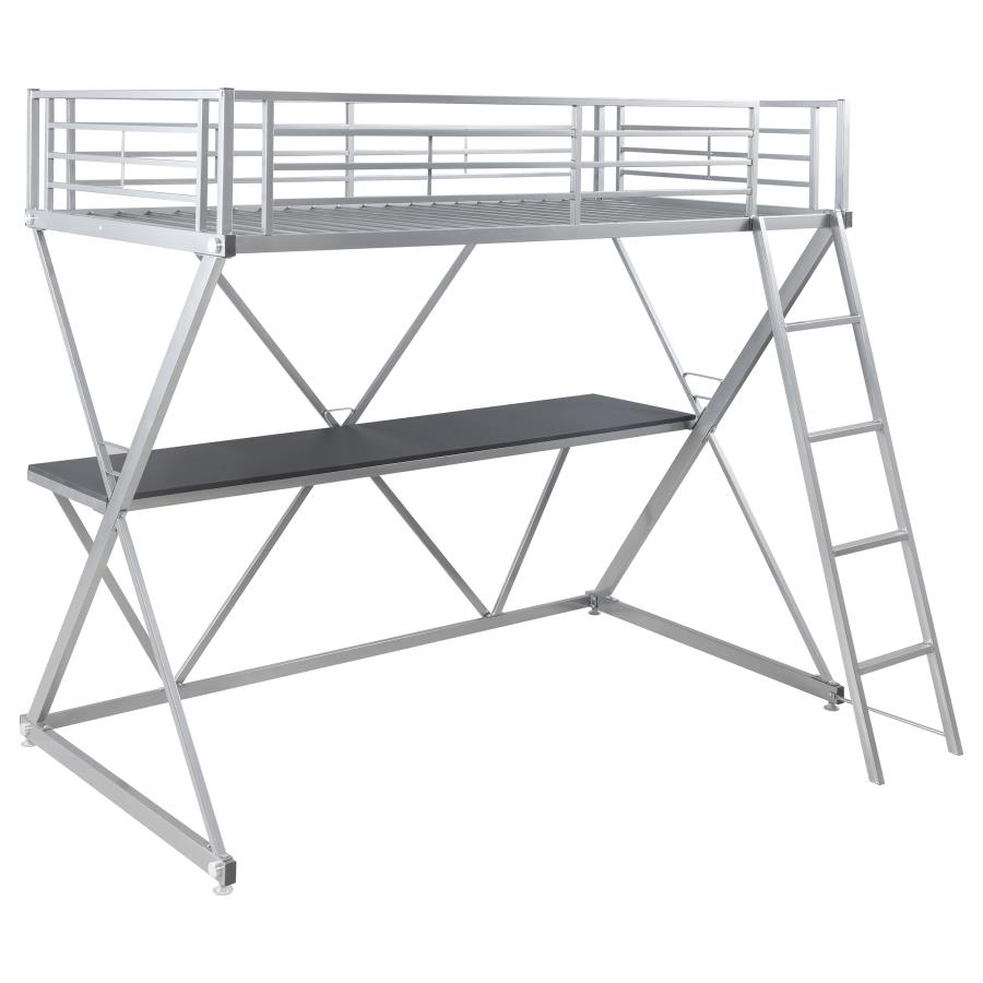Hyde Metal Twin Workstation Loft Bed Silver (image for) Hyde Metal Twin Workstation Loft Bed Silver