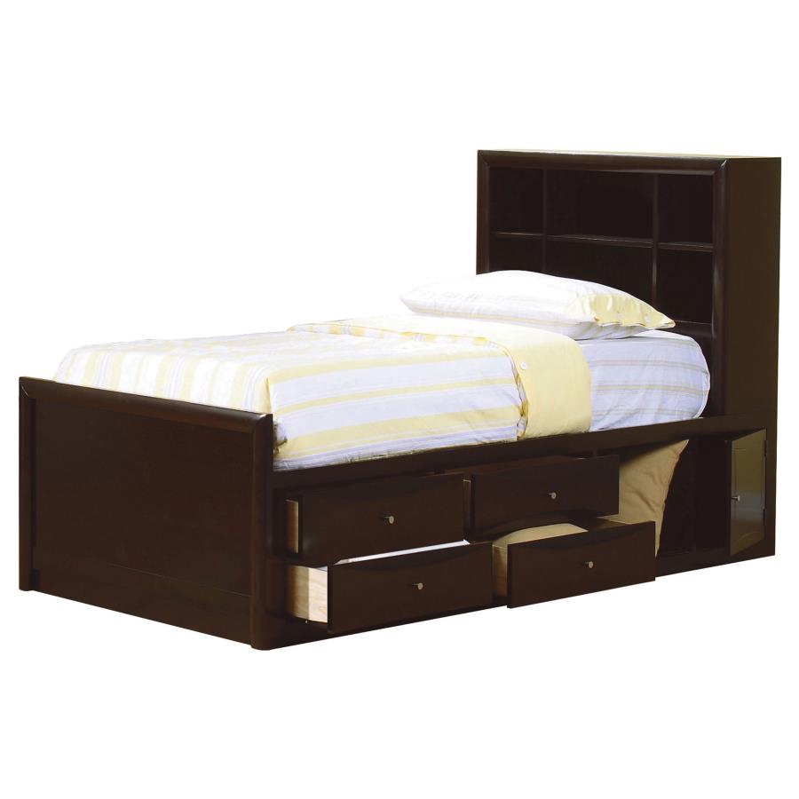 Phoenix Wood Full Storage Bookcase Bed Cappuccino (image for) Phoenix Wood Full Storage Bookcase Bed Cappuccino