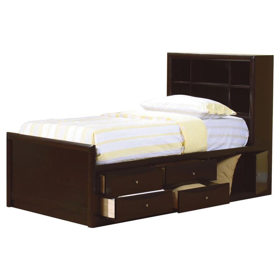 Phoenix Wood Twin Storage Bookcase Bed Cappuccino (image for) Phoenix Wood Twin Storage Bookcase Bed Cappuccino