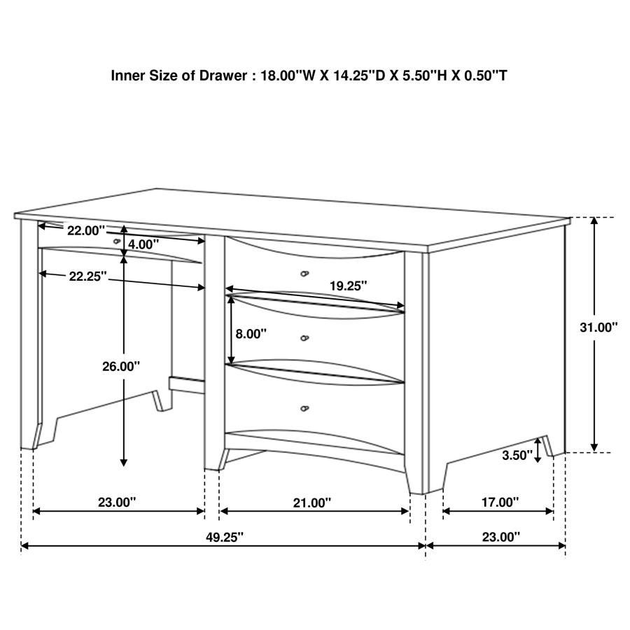 Phoenix 49-inch 3-drawer Office Computer Desk Cappuccino