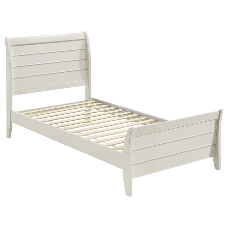 Selena Wood Twin Panel Bed Cream White (image for) Selena Wood Twin Panel Bed Cream White