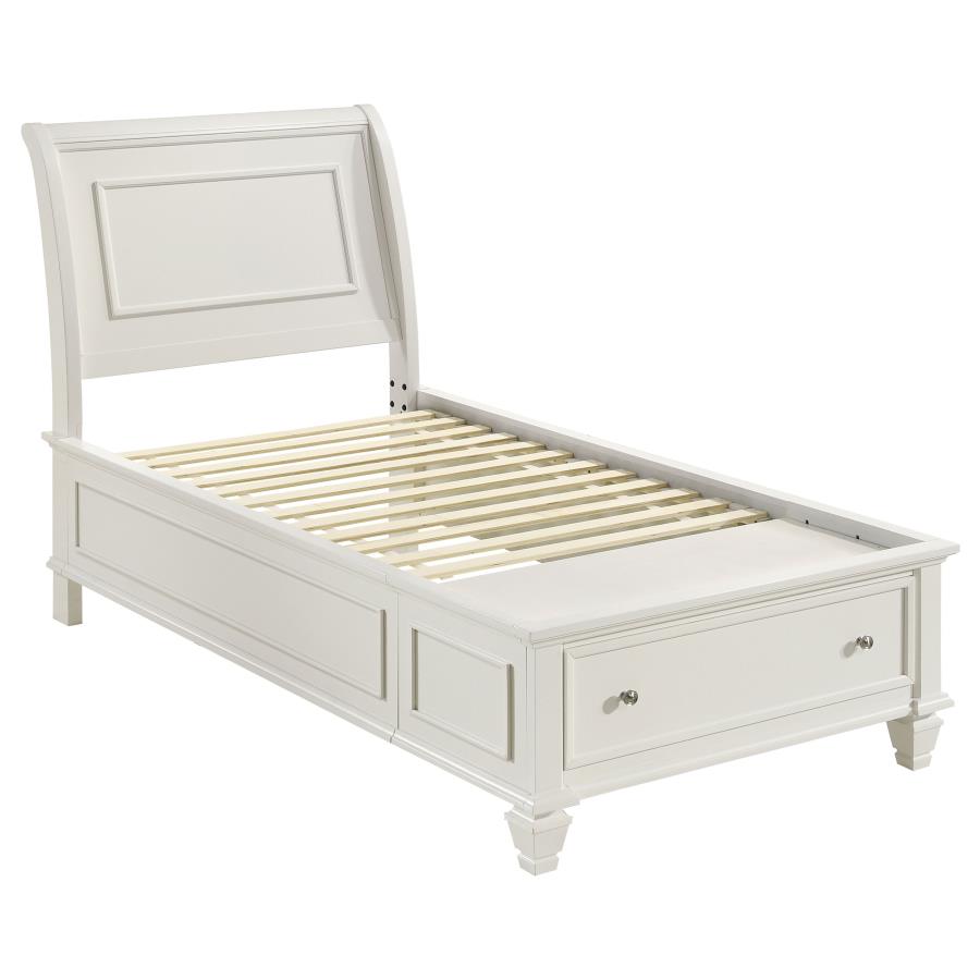 Selena Wood Twin Storage Panel Bed Cream White (image for) Selena Wood Twin Storage Panel Bed Cream White