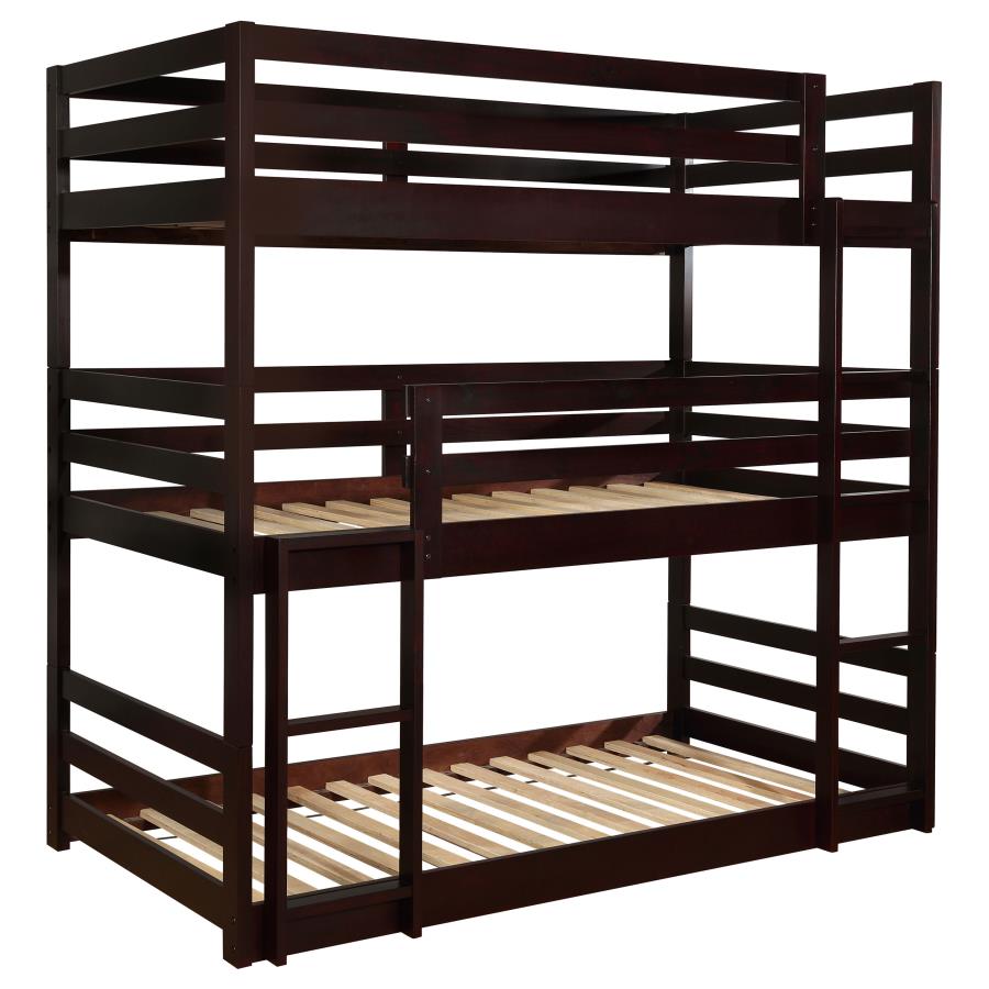 Sandler Wood Twin Triple Bunk Bed Cappuccino (image for) Sandler Wood Twin Triple Bunk Bed Cappuccino