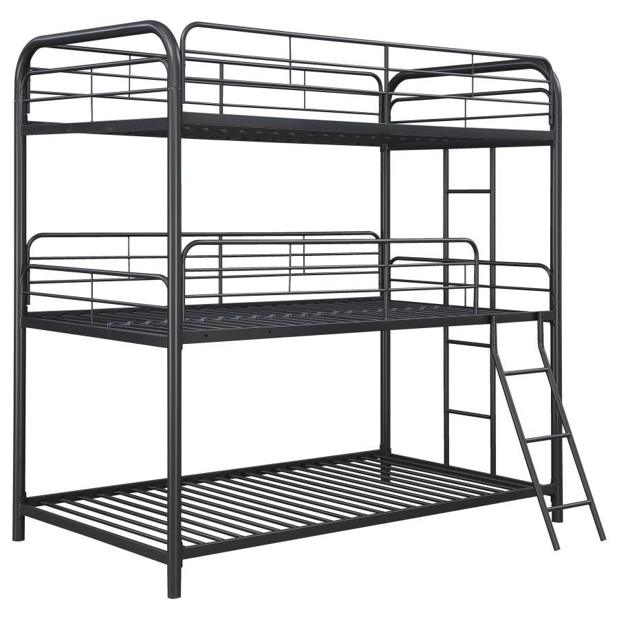 Garner Metal Twin Triple Bunk Bed Gunmetal (image for) Garner Metal Twin Triple Bunk Bed Gunmetal