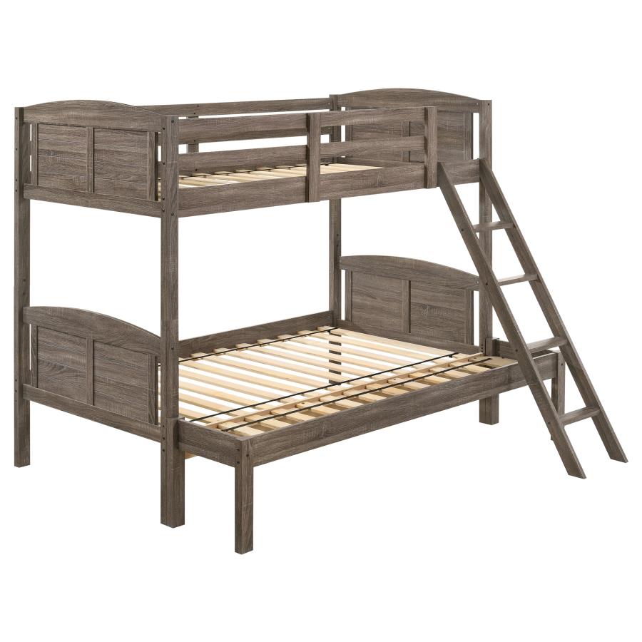 Flynn Wood Twin Over Full Bunk Bed Weathered Brown (image for) Flynn Wood Twin Over Full Bunk Bed Weathered Brown