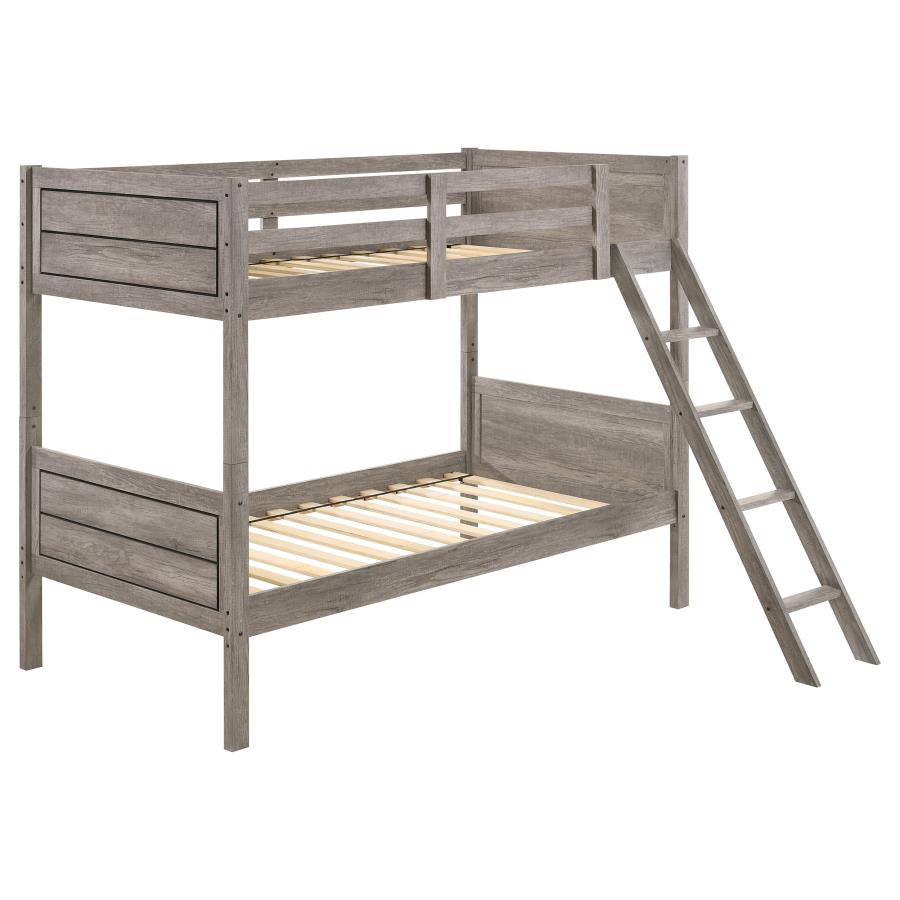 Ryder Wood Twin Over Twin Bunk Bed Weathered Taupe (image for) Ryder Wood Twin Over Twin Bunk Bed Weathered Taupe