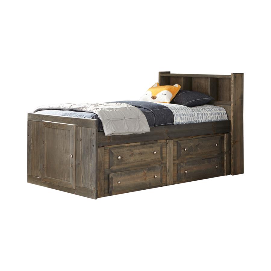 Wrangle Hill Wood Twin Storage Bookcase Bed Gunsmoke (image for) Wrangle Hill Wood Twin Storage Bookcase Bed Gunsmoke