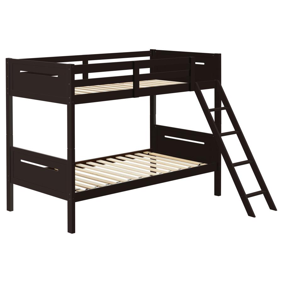 Littleton Wood Twin Over Twin Bunk Bed Espresso (image for) Littleton Wood Twin Over Twin Bunk Bed Espresso