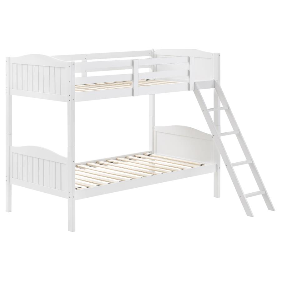 Arlo Wood Twin Over Twin Bunk Bed White (image for) Arlo Wood Twin Over Twin Bunk Bed White